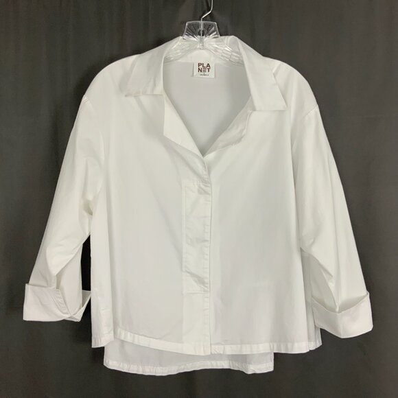 Planet By Lauren G White Cotton Button Up Swing Fit Shirt One Size Fits All - Picture 3 of 16